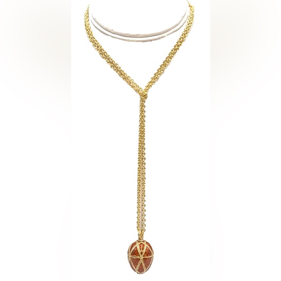Vintage MMA MET Hinged Gold Tone Faberge Egg Style Pendant Necklace 36.5" - Picture 11 of 11